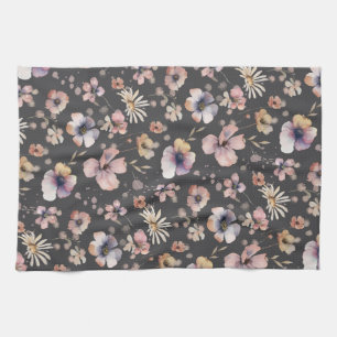 Linge De Cuisine Motif Fleurs Sauvages Aquarelle Rose Bohème Mélanc