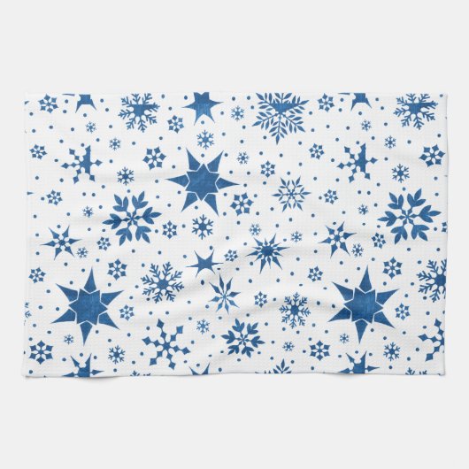 Linge De Cuisine Motif Flocon de Neige Bleu (Horizontal)