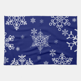 Linge De Cuisine Motif Flocons de Neige Blancs et Bleus