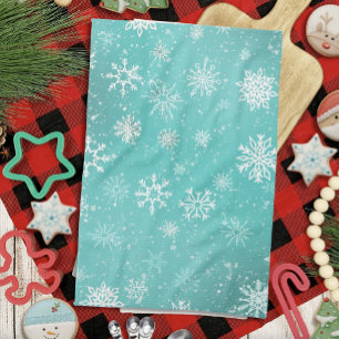 Linge De Cuisine Motif Flocons de Neige Bleu Turquoise Doux Gel Hiv
