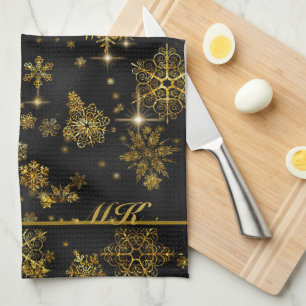 Linge De Cuisine Motif Flocons de Neige les Plus Jolis Noir/Or ID84