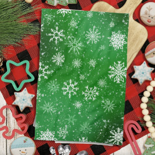 Linge De Cuisine Motif Flocons de Neige Verts Fête d'Hiver