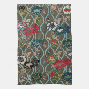 Linge De Cuisine Motif floral à ogives de pivoine japonaise vintage