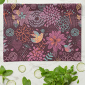 Linge De Cuisine Motif floral abstrait avec des oiseaux (Plié)