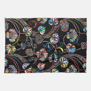 Linge De Cuisine Motif Floral antique multicolore sur noir