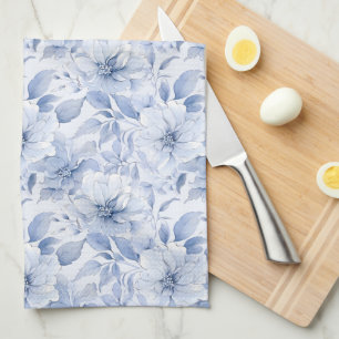 Linge De Cuisine Motif floral aquarelle bleu moderne