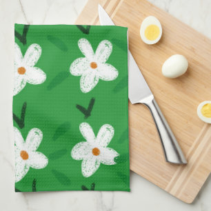 Linge De Cuisine Motif floral blanc dessiné Flore Motif Aest
