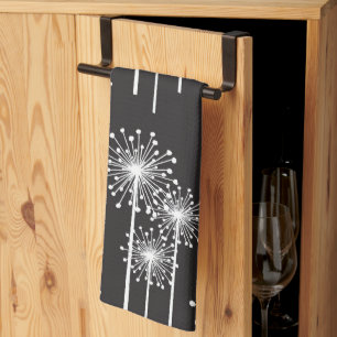 Linge De Cuisine Motif floral blanc noir