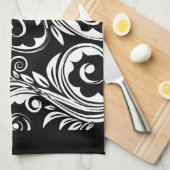 Linge De Cuisine Motif floral blanc noir de Paisley (Quart Plié)