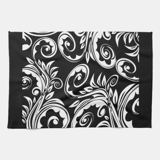 Linge De Cuisine Motif floral blanc noir de Paisley (Horizontal)