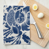 Linge De Cuisine Motif floral bleu complexe sur fond clair (Quart Plié)