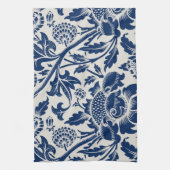Linge De Cuisine Motif floral bleu complexe sur fond clair (Vertical)