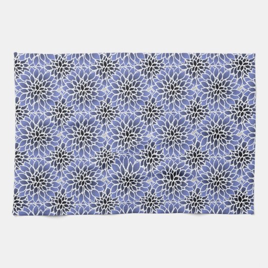 Linge De Cuisine Motif floral bleu dahlia (Horizontal)