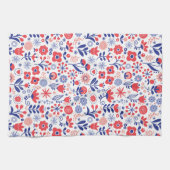 Linge De Cuisine Motif floral bleu et de corail (Horizontal)