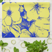 Linge De Cuisine Motif floral bleu jaune (Plié)