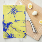 Linge De Cuisine Motif floral bleu jaune (Quart Plié)