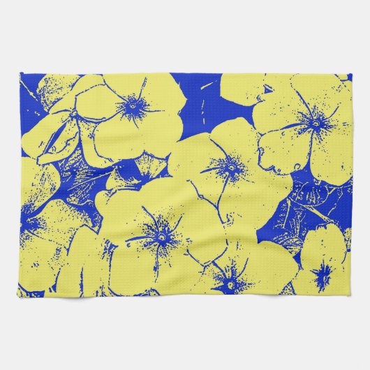 Linge De Cuisine Motif floral bleu jaune (Horizontal)