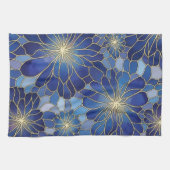 Linge De Cuisine Motif Floral Bleu Or Moderne (Horizontal)
