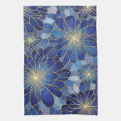 Linge De Cuisine Motif Floral Bleu Or Moderne (Vertical)