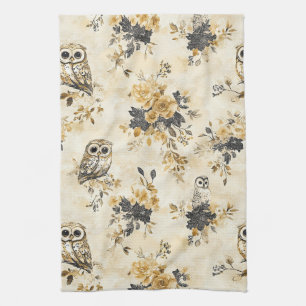 Linge De Cuisine Motif floral botanique de chouette Heritage Beige