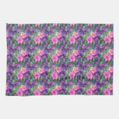 Linge De Cuisine Motif floral botanique pourpre et rose (Horizontal)