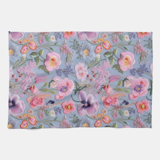 Linge De Cuisine Motif floral brodé (Horizontal)