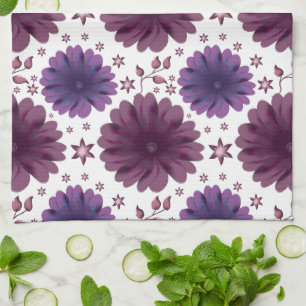Linge De Cuisine Motif floral céleste violet