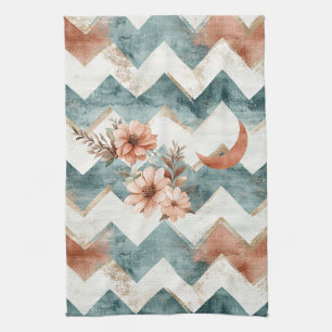 Linge De Cuisine Motif floral chevron Lune rustique Terre