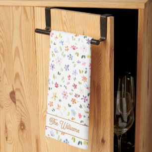 Linge De Cuisine Motif floral coloré avec monogramme botanique