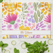 Linge De Cuisine Motif floral coloré avec monogramme botanique (Plié)