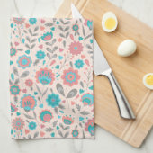 Linge De Cuisine Motif floral d'art populaire turquoise et de (Quart Plié)