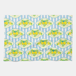 Linge De Cuisine Motif floral de citrons bleus et jaunes ensoleillé