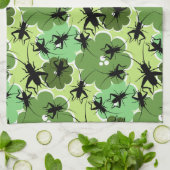 Linge De Cuisine Motif floral de cricket vert + noir (Plié)