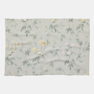 Linge De Cuisine Motif Floral de Fleurs Sauvages Vert Sauge Vintage