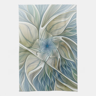 Linge De Cuisine Motif floral de rêve abstrait bleu kaki fractal