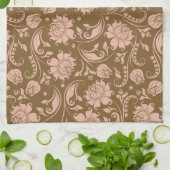 Linge De Cuisine Motif floral de rose et de brun (Plié)