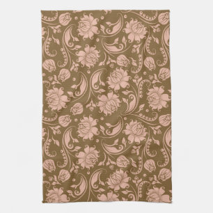 Linge De Cuisine Motif floral de rose et de brun