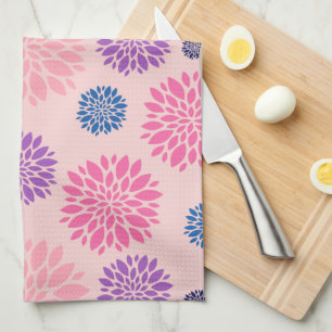 Linge De Cuisine Motif floral décoratif rose violet et bleu