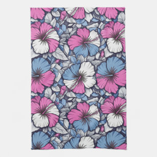 Linge De Cuisine Motif floral d'hibiscus bleu élégant (12)