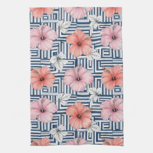 Linge De Cuisine Motif floral d'hibiscus bleu élégant (6)