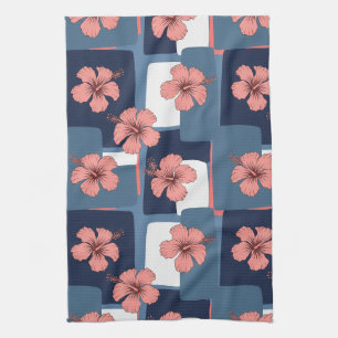 Linge De Cuisine Motif floral d'hibiscus bleu élégant (8)