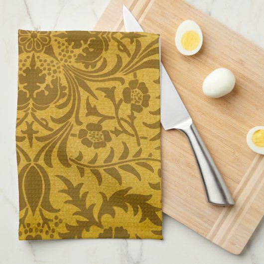 Linge De Cuisine Motif floral doré orné avec symétrie (Quart Plié)