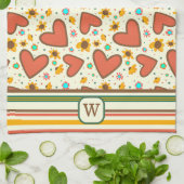 Linge De Cuisine Motif floral du coeur chic Monogramme initial (Plié)