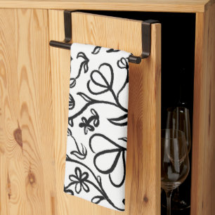 Linge De Cuisine Motif floral en noir et blanc
