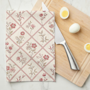 Linge De Cuisine Motif floral en treillis rose poudré vintage