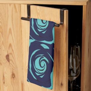 Linge De Cuisine Motif floral fleur rose bleu marine