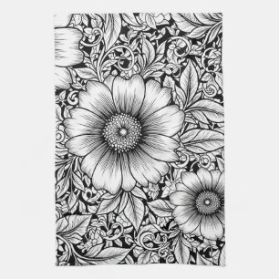 Linge De Cuisine Motif floral monochrome chic de luxe (7)