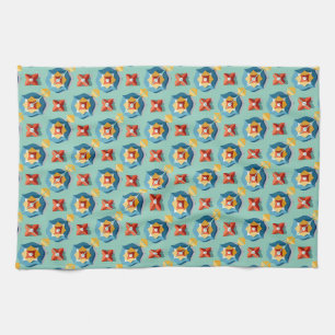 Linge De Cuisine motif floral origami sur fond vert clair