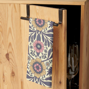 Linge De Cuisine Motif Floral rose et bleu sans joint