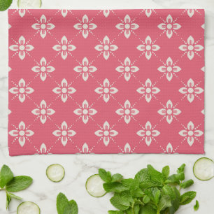 Linge De Cuisine Motif floral rose vibrant avec fleurs géométriques